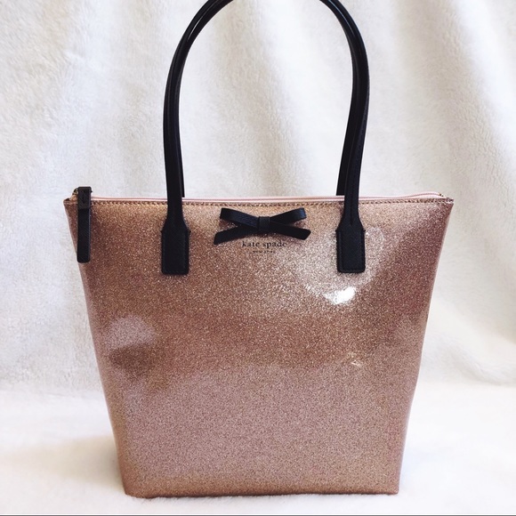 Kate Spade Rose Gold Glitter Handbag with Bow - Picture 7 of 8